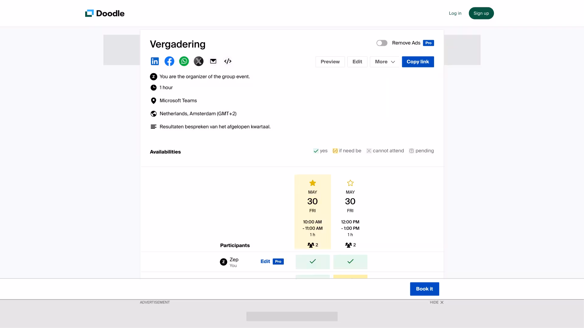 Schermafbeelding van de pagina om de Doodle-groepspeiling af te ronden