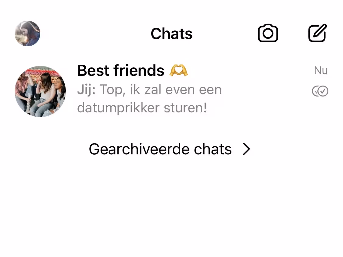 Schermafbeelding van de gesprekkenlijst in Signal op iOS