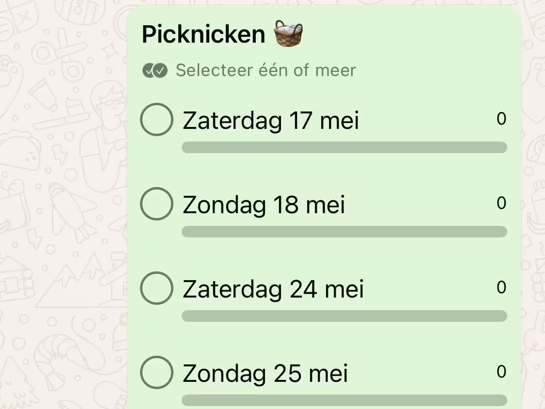 Schermafbeelding van een datumprikker in WhatsApp op iOS